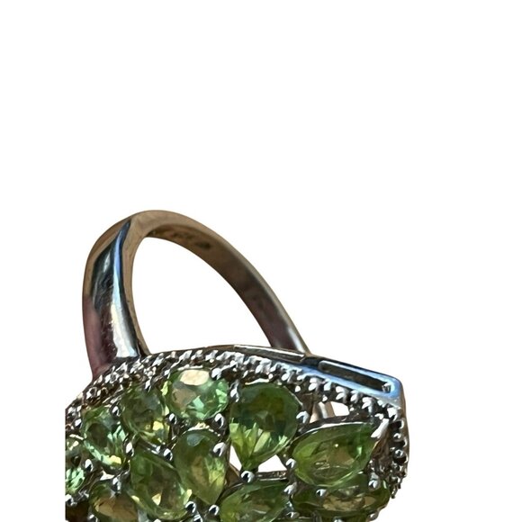 Size 10 Sterling Silver Peridot Cluster Ring Cocktail Statement Jewelry NF - Picture 6 of 7